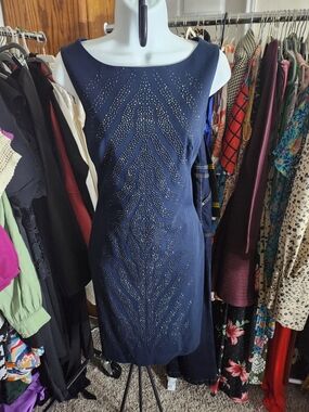 Cache Navy Beaded Midi Dress